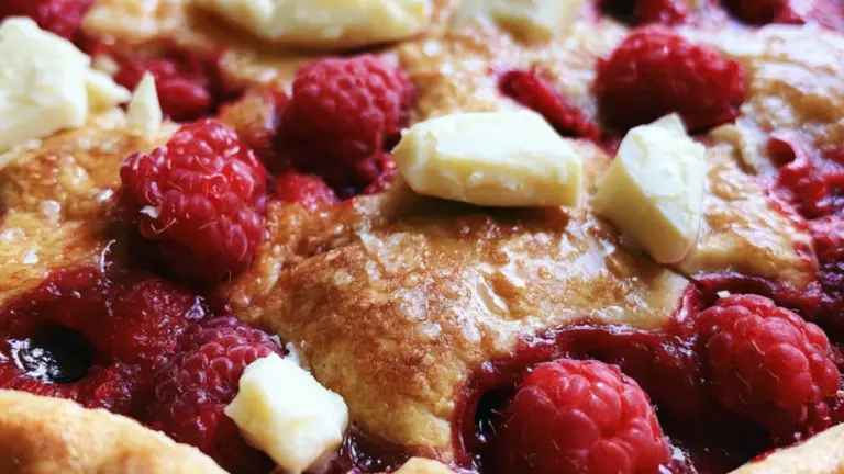 Saftig hallonpaj recept med hemlig twist: krispigt täcke och smält vit choklad