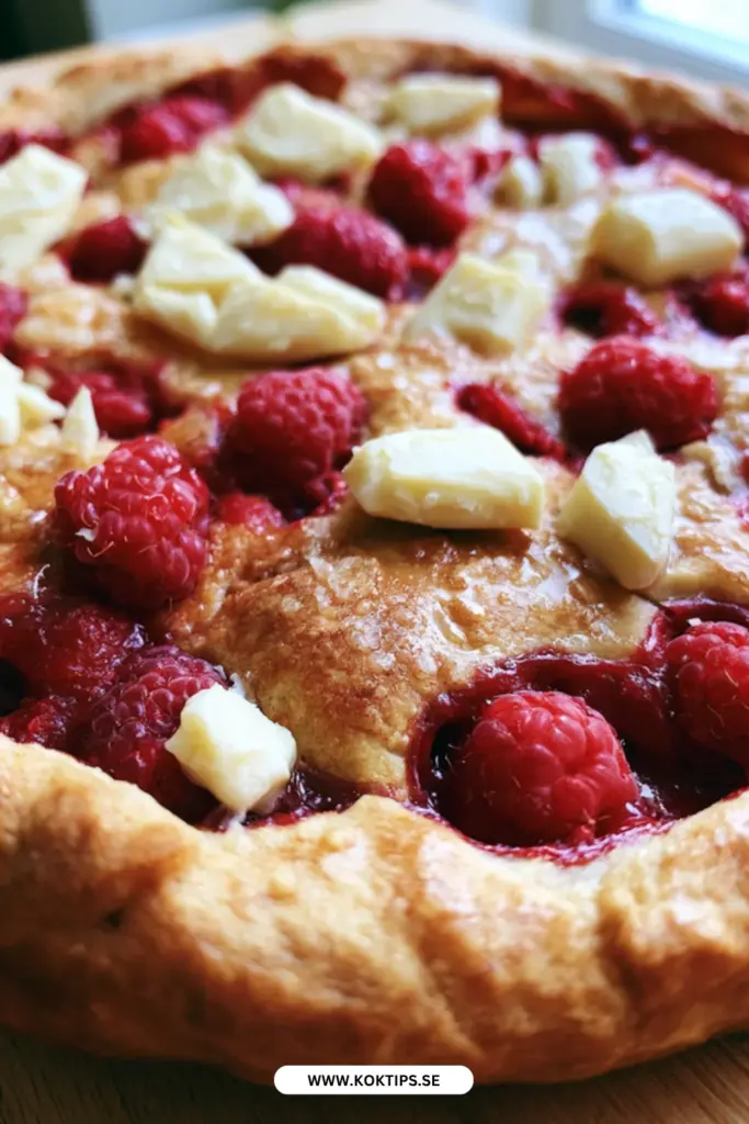 Saftig hallonpaj recept med hemlig twist: krispigt täcke och smält vit choklad