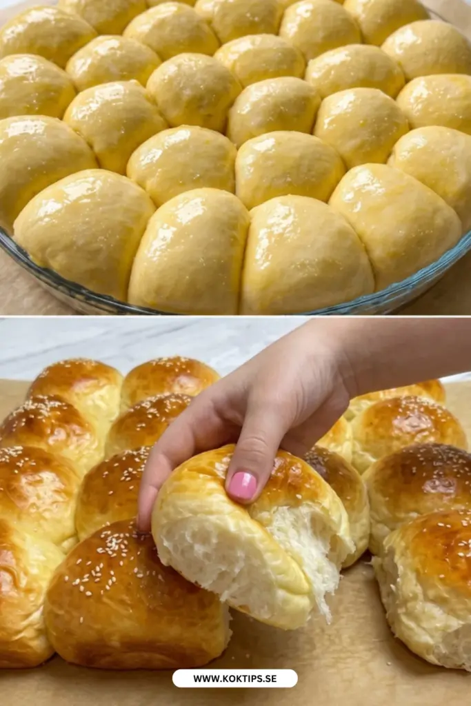 Mjuka och gyllene sesambullar: enkelt recept i brytform för hela familjen