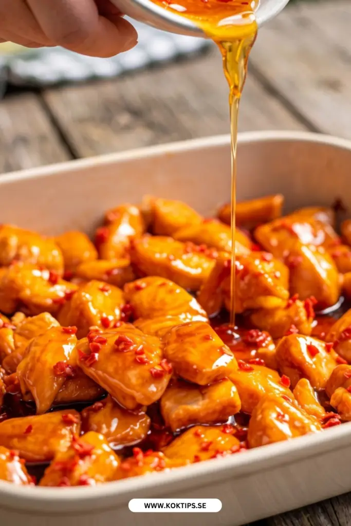 Enkel sötstark ugnsbakad kyckling med chili som hela familjen älskar