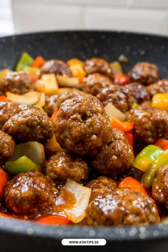 Sötsura köttbullar med paprika och ananas: det godaste hemlagade receptet