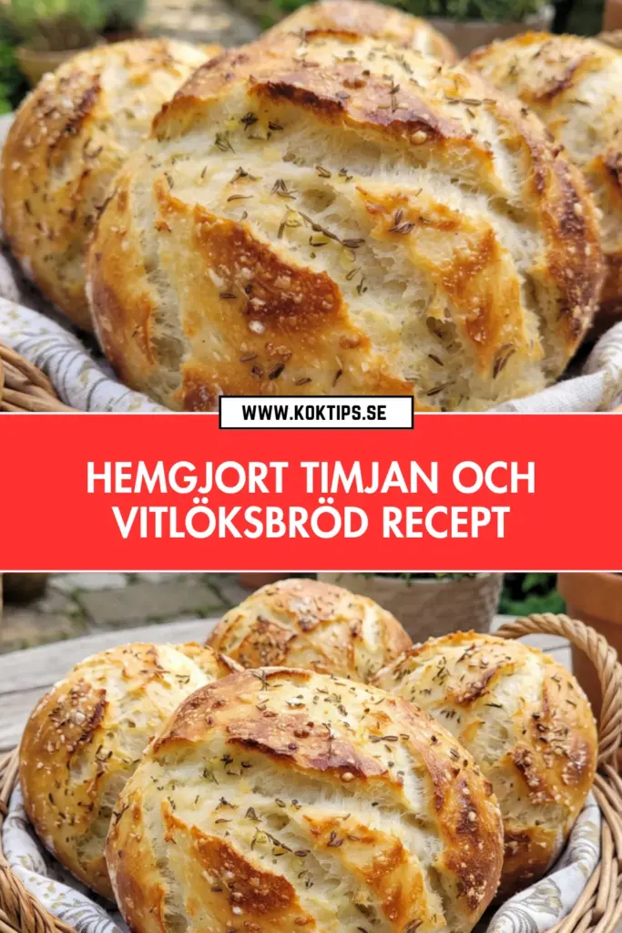 Enkelt hemgjort timjan och vitlöksbröd med knaprig skorpa och mjukt inre