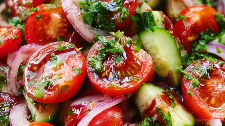 Turkisk tomat- och gurksallad med olivolja och citron