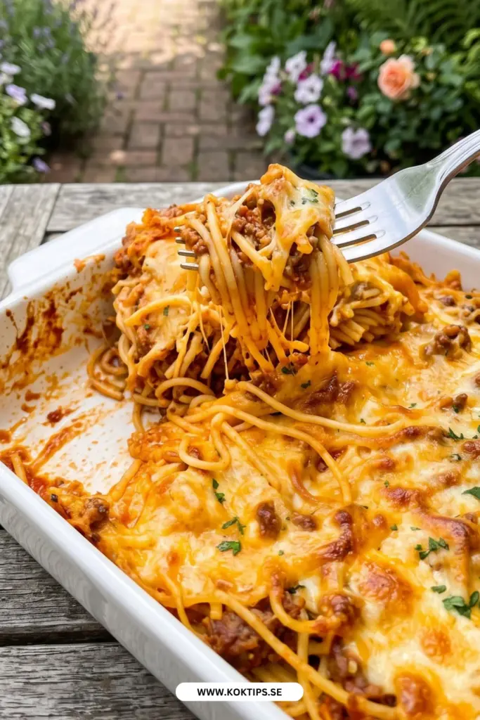 Ugnsbakad spaghetti med köttfärssås: det bästa hemlagade receptet