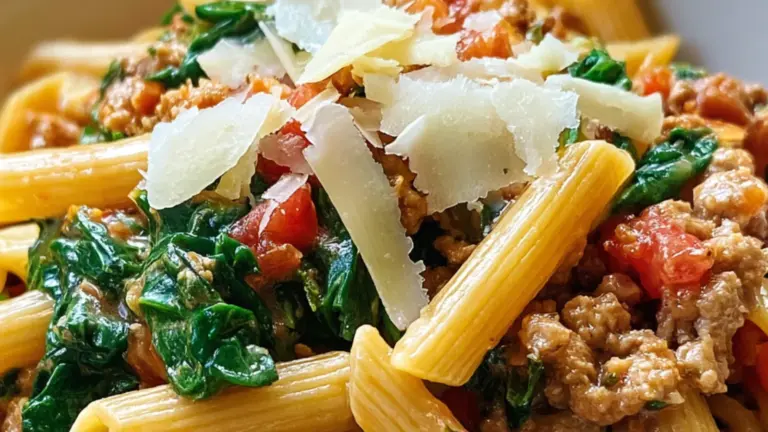 Enkel allt-i-ett-pasta med kalkonfärs och spenat