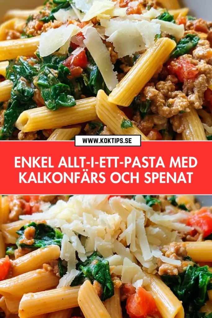 Enkel allt-i-ett-pasta med kalkonfärs och spenat