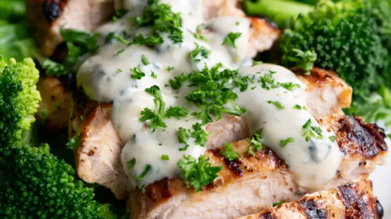 Grillad kyckling med broccoli: klassiskt recept med krämig vitlökssås