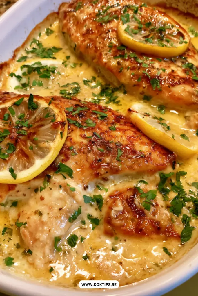 Enkel och saftig krämig citronkyckling: klassiskt ugnsbakat recept hemma