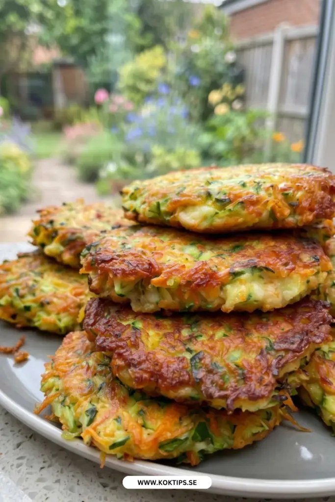 Enkla grönsaksplättar på zucchini och morot som alltid blir perfekta
