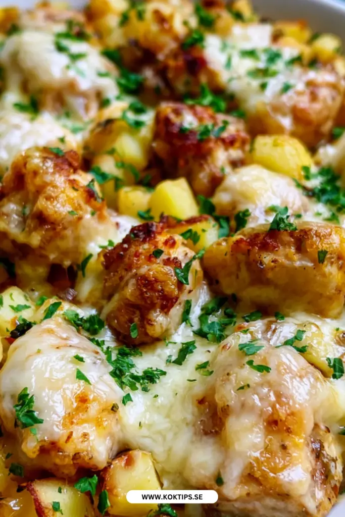Parmesankyckling med vitlök och potatis: enkelt, krämigt och redo på under en timme