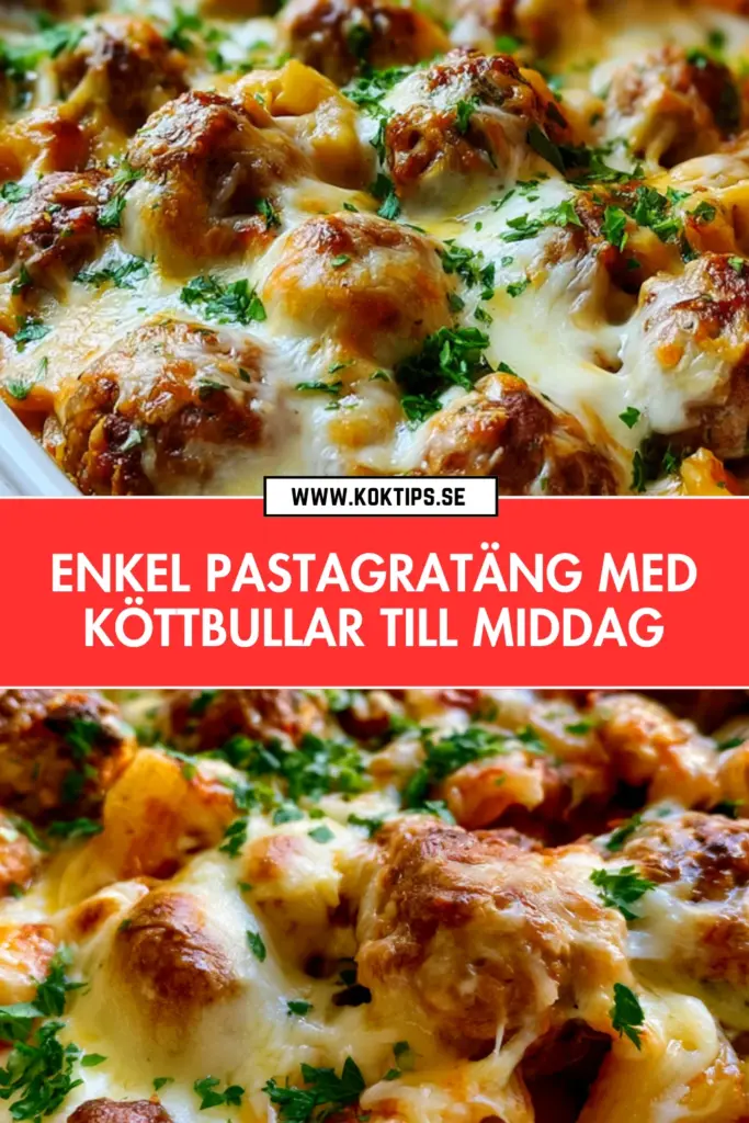 Klassisk pastagratäng med köttbullar som alltid blir uppskattad