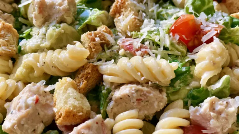Pastasallad med kyckling och krämig caesardressing: det bästa hemlagade receptet