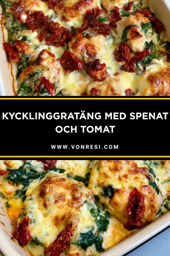 Enkel och krämig kycklinggratäng med spenat och tomat som hela familjen gillar