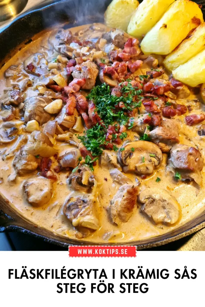 Bästa fläskfilégryta med rostad potatis och len, krämig sås