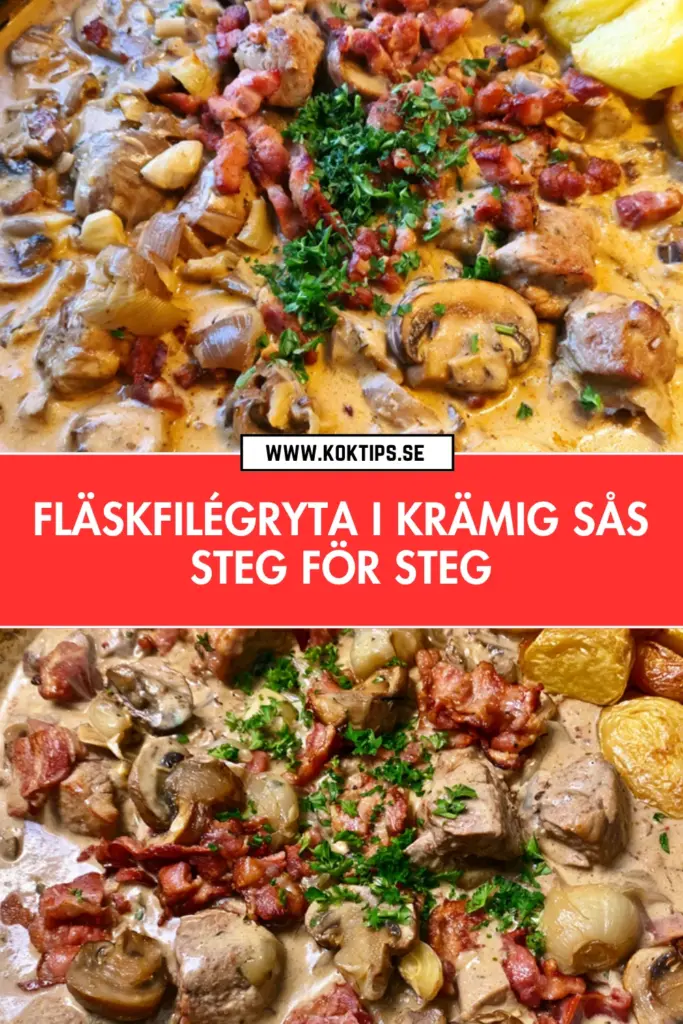 Bästa fläskfilégryta med rostad potatis och len, krämig sås