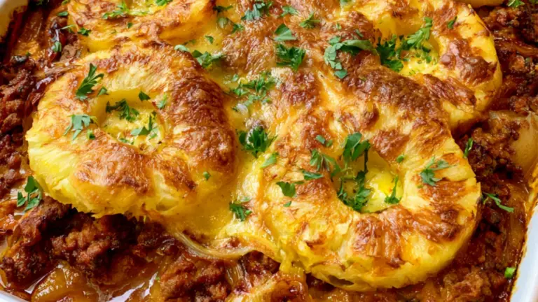 Bästa köttfärsgratäng med ananas och curry för en vardagsmiddag med retrokänsla