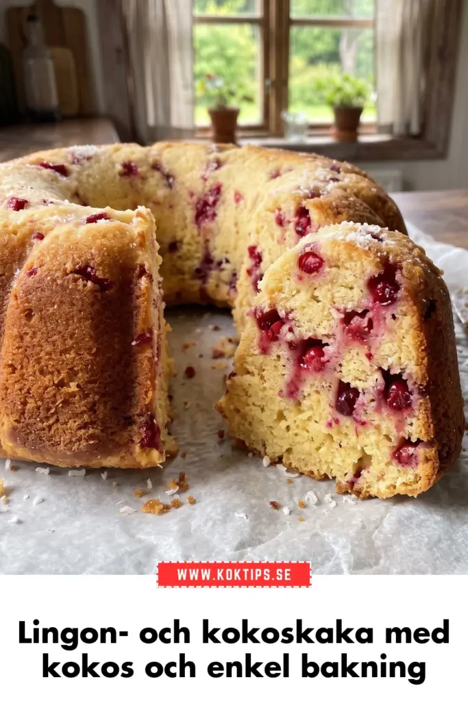 Hemlagad lingon- och kokoskaka med enkel bakning och härlig saftighet